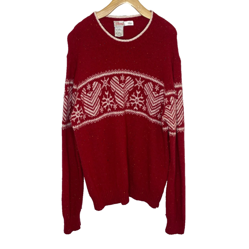 Women's XL Vtg Disney Nordic Pattern Red Wool Blend Fair Isle Sweater Pullover